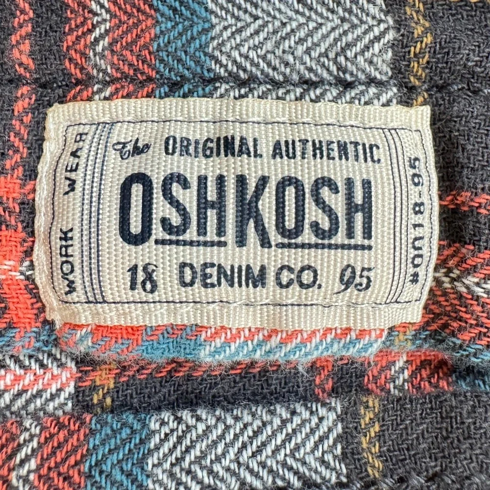 OshKosh Bgosh Boys Plaid Flannel‎ Button Down Shirt Orange Blue Size 6 31372311